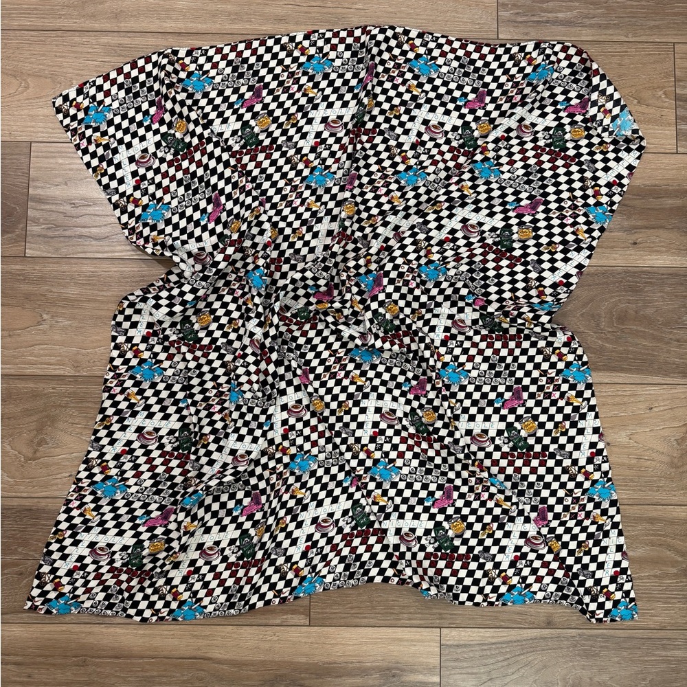 Rare Vintage 1991 Nicole Miller 100% Silk Scarf 44"  crossword game checkered